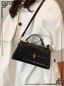 Retro Suede PU Patchwork Handbag & Shoulder Bag For Women, Casual Square Crossbody Bag For Work - Black - View 2