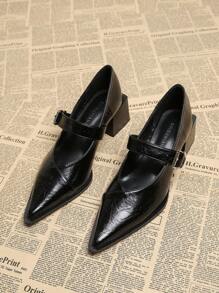 1665-1 高品质时尚尖头鞋，百搭连衣裙，春秋季 - 黑色 - 查看 2