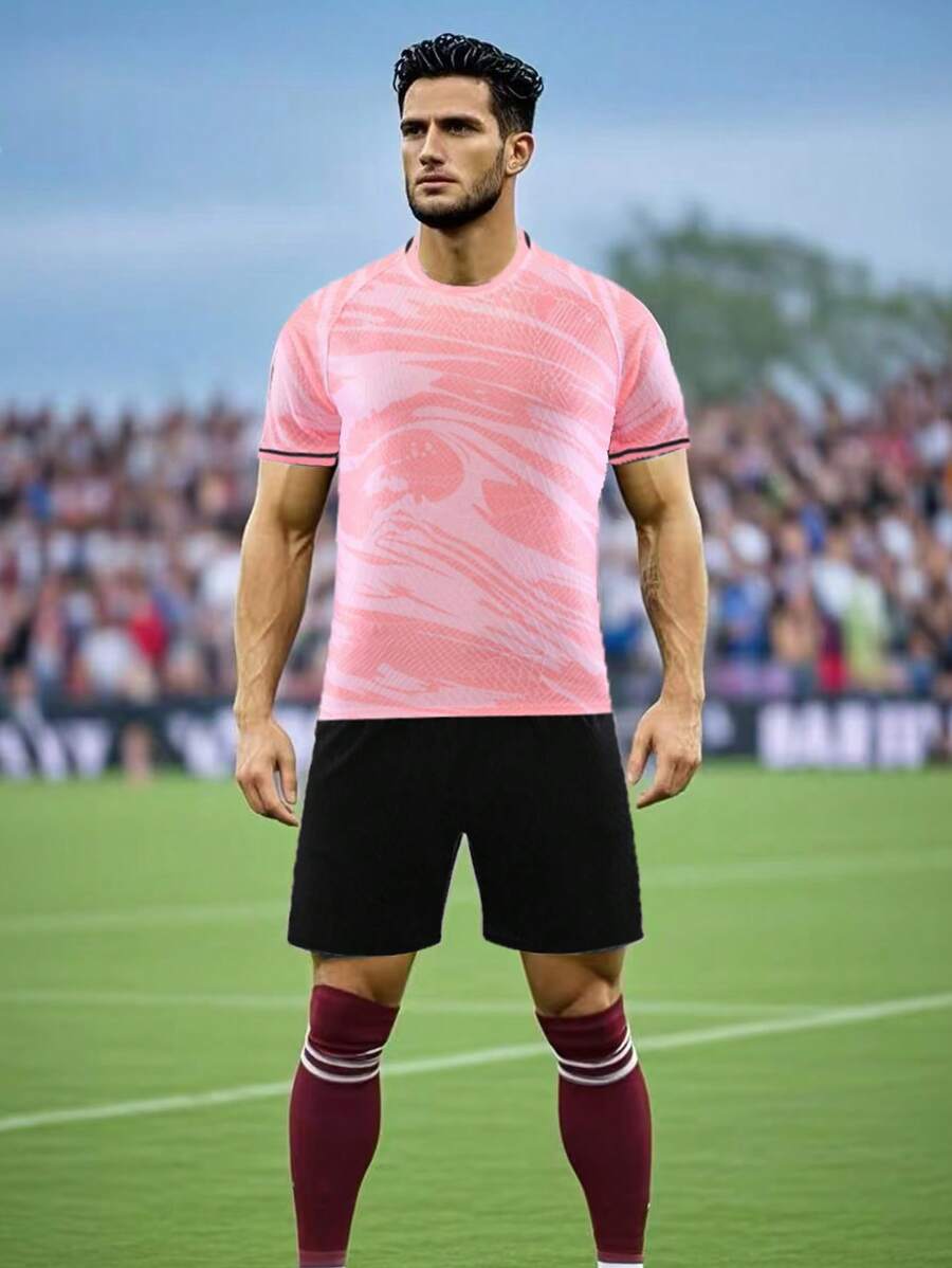 Professional Football Sports Kit Men's Home And Away Matches Football Kit Short Sleeve Uniform Training Wear - Pink - View 1