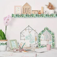 1 Roll Green Eucalyptus Leaf Decorative Border Stickers, Blackboard Bulletin Board Decor Paper, Decorative Border (No Adhesive) Gifts Birthday Graduation Personalised Stickers School Decor School Surprise Dormitory Decor Back To School Home Decor Room Decor School Supplies