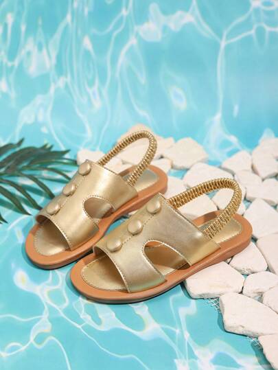 1 paire de sandales plates de style minimaliste à la mode pour fille pour l'extérieur