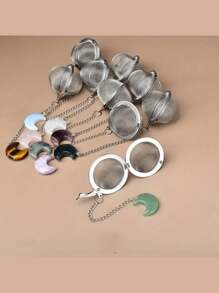 1pc 304 Stainless Steel Tea Infuser With Crystal Stone, Extended Chain Hook, Tea Ball Strainer, For Loose Leaf Tea, Spices, Condiments, Gift For Tea Lovers, Crystal Moon Decor Craft Back To School