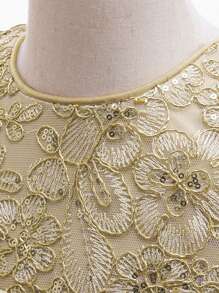 Young Girls Embroidered Mesh Princess Dress With Puff Sleeves, Suitable For School Graduation, Flower Girl, Wedding, Does Not Include Headband - Champagne - View 5