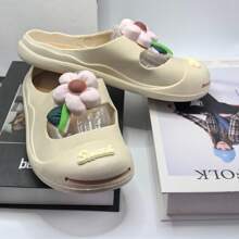 New Closed-Toe Mule Slippers For Women, Summer Floral Flower Print Non-Slip Breathable Sandals - Khaki - View 2