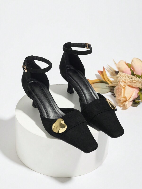2025 New Square Toe Strap Sandals, Stylish Hollow-Out Mid-Heel Single Strap Slip-On Shoes For Women, Spring Autumn