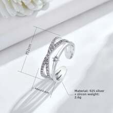 Eleganter Sterling Silber Damen Manschettenring, verstellbares offenes Kreuz-Band mit synthetischem kubischen Zirkonia, Resort-Stil Urlaubsgeschenk, platiniert, perfekt für den täglichen Gebrauch, Feiertage, Valentinstag - passend für alle Jahreszeiten