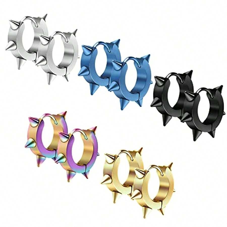 Bộ 2/10 chiếc khuyên tai đinh tán phong cách Punk bằng thép không gỉ, khuyên tai charm thép titan thời trang thường ngày dành cho nam giới, phụ kiện tiệc tùng, hộp đêm cá tính, đeo hàng ngày, khuyên tai có khớp nối bằng thép không gỉ, khuyên tai gai nhọn phong cách Punk, quà tặng cho bạn trai, quà tặng cho bạn gái, quà Giáng sinh - bạc - Xem 1