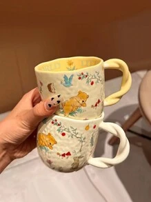 Cốc gốm họa tiết hoa nhỏ lấy cảm hứng từ thiên nhiên, cốc Friends, cốc đựng bữa sáng/cà phê theo chủ đề động vật, cốc Latte Art Cappuccino, bộ quà tặng cho các cặp đôi khi trở lại trường khi trở lại trường - Nhiều màu - Xem 4