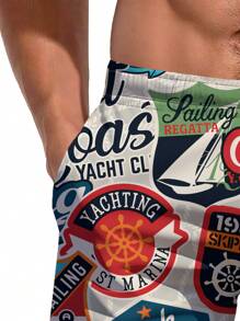 Men's 3D Summer Rudder Swimming Ring Letter Printed Beach Shorts,Hawaiian - Multicolor - View 6
