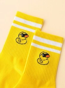 1 Pair Fun Duck Wearing Sunglasses Pattern Jacquard Mid-Calf Socks - Multicolor - View 3