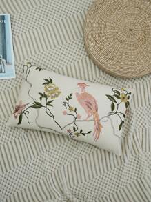 1pc, Canvas Flower Bird Embroidery Throw Pillow Cover Without Pillow Insert, Machine Washable, Zip Closure - Perfect For Home Decor Gifts Birthday Graduation School Decor School Surprise Dormitory Decor Back To School Room Decor School Supplies