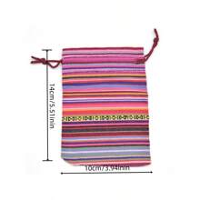 5pcs Linen Drawstring Bags, Bohemian Jewelry Cosmetic Gift Storage Pouches
