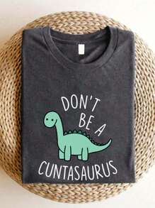 Women's New Round Neck Short Sleeved Summer, Cartoon Dinosaur Pattern Printed Casual T-Shirt, Sweet And Gentle Elegant, Slim And Comfortable Summer Tops, Suitable For Daily Casual Wear, Graphic Tees Women, Summer Outfits For Women, Vacation Outfits Women, Summer Dresses For Women