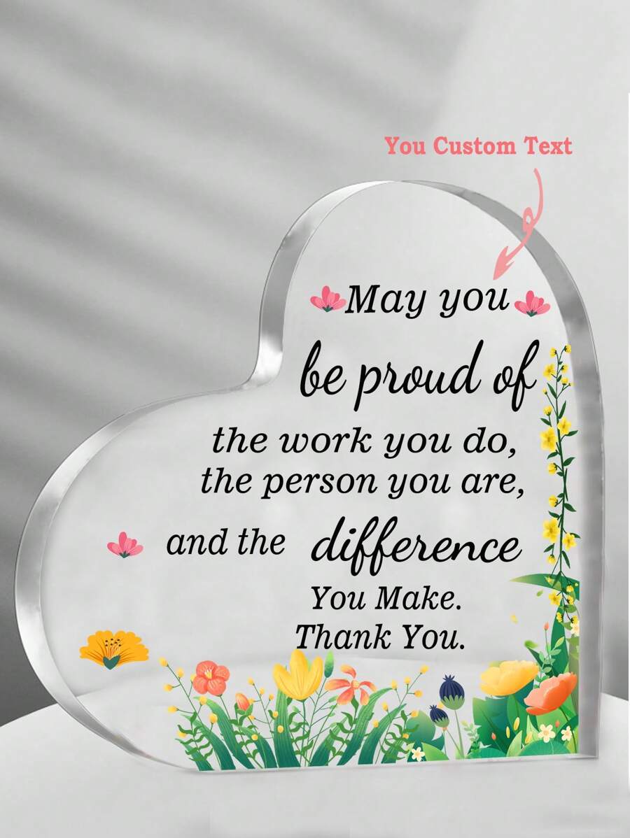 1 Pc (Boxed) Appreciation Gift For Women, Acrylic Inspirational Gift For Coworkers, Colleagues Farewell Gift, Thank You Gift For Friends, Memorial Keepsake For Nurses, Teachers (Heart Shape) - White - View 1