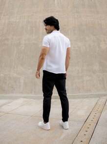 Men's Summer Formal Shirt Short Sleeve Priest Collar Slim Fit Premium - 白色 - 查看 8