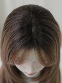 7JHH WIGS 24 Inch Elegant Layered Wig For Women Ombre Brown Straight Wig With Curtain Bangs,High Quality Synthetic Heat-Resistant Fiber Wigs For Daily Use&Music Festival&Mother's Day Gift - 漸層棕色 - 查看 6
