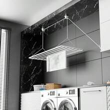 Ceiling Airer 140x50cm - Clothes Ying Rack - Laundry Hoist White PVC-Free Steel - Rustproof 11.2 Meters Ying Space Hoistable 2.5m - White1 - View 1