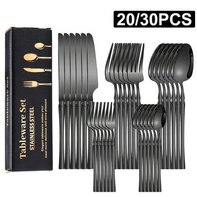 Bộ đồ ăn bằng thép không gỉ 20/30 chiếc, Dao nĩa thìa tráng miệng thiết kế eo, Bao bì hộp quà tặng, Thích hợp cho gia đình, nhà bếp, khách sạn, quà tặng đám cưới và ngày lễ, Đồ dùng học tập