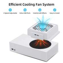 Cooling Fan For X-Box Series S Console - RGB LED Display, Low Noise, Includes 2 Extra USB Ports, 3-Level Adjustable Speed External Cooler - White - View 4