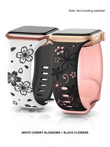 2 件花卉雕花表带，兼容 41 毫米 40 毫米 44 毫米 45 毫米 42 毫米 38 毫米 49 毫米 46 毫米，柔软硅胶可爱花朵表带，适合女性，适用于系列 10、SE、9、8、7、6、5、4、3、2、1、Ultra