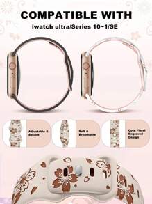 2 件花卉雕花表带，兼容 41 毫米 40 毫米 44 毫米 45 毫米 42 毫米 38 毫米 49 毫米 46 毫米，柔软硅胶可爱花朵表带，适合女性，适用于系列 10、SE、9、8、7、6、5、4、3、2、1、Ultra