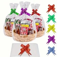 30pcs Large Clear Cellophane Bag With Bow For Basket And Gift Wrap Christmas Decoration - Multicolor - View 1
