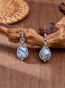 1 对创意时尚水滴鲍鱼壳吊坠耳环，紧凑设计，波西米亚风格女士耳环，珠宝礼物。 - 查看 3