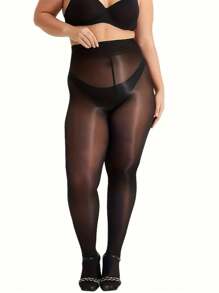 1 件女士加大码时尚马油连裤袜，光滑舒适的紧身裤