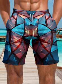 Men's 3D Summer Fashion Fragment Splicing Printed Beach Shorts - Multicolor - View 3