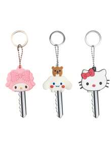 Sanrio 1PC &Friends Silicone Keychain Set - Cute , Cartoon Pattern With Protective Hat - Perfect For Bags And Keys - Ideal Gifts For Birthdays, Valentine's Day, And Christmas Car Accessories Bag Charm