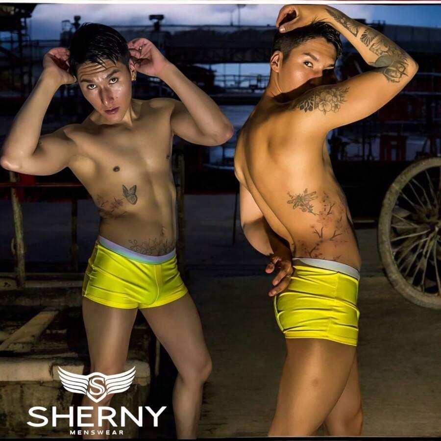 TRAJE DE BAÑO AMARILLO PARA HOMBRE SHORT CORTO CON RESORTE BLANCO - Amarillo - Ver 1