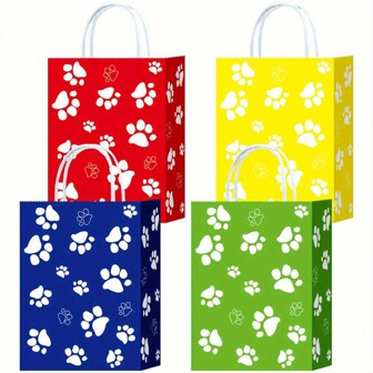 8/16/24 Pack Colorful Dog Paw Print Gift Bags With Handles, Paper Bags For Birthday Party, Gift Wrapping, Theme Party Supplies And Decorations