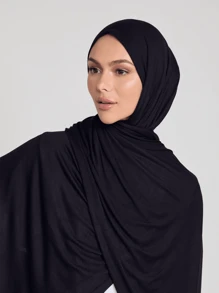 1件装女士头巾，优雅柔软，纯色设计，舒适百搭，适合日常佩戴和搭配连衣裙。 - 黑色 - 查看 4