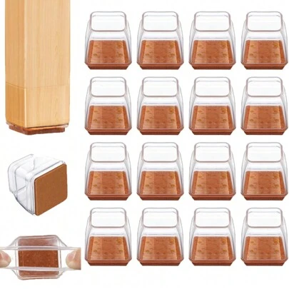 16 PCS Chair Leg Floor Protectors Furniture Sliders, Silicone Chair Leg Covers Caps For Hardwood Tile Floors, Square,Clear