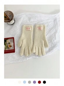 1 Pair Knitted Solid Color Applique Cute Five Finger Warm Long Cuff Touchscreen Fingerless Gloves, Wool Blend, Suitable For Autumn/Winter, Cycling