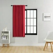1 件或 2 件多种尺寸选择围兜式窗帘套件，带杆袋，遮光纯色隔热窗帘，适用于客厅、办公室、卧室，可调节以适应各种空间 - 紅色 - 查看 20