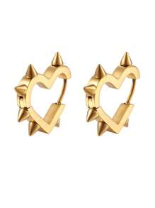 2 Pcs Fashion Stainless Steel Heart-Shaped Spike Stud Earrings, Hip-Hop Unisex Geometric Earrings, 304 Stainless Steel - Multicolor - View 13