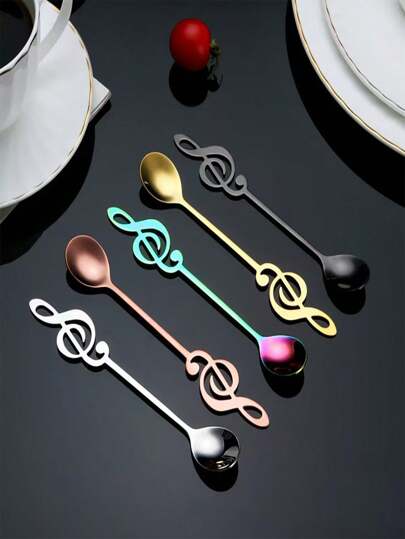 1/5/10pcs Stainless Steel Creative Musical Note Shaped Coffee Spoons, Gold/Silver Cake Dessert Spoons For Mugs & Iced Drinks Back To School