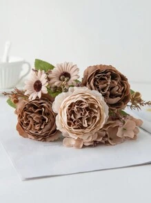 Bó hoa mẫu đơn và cẩm tú cầu bằng lụa lãng mạn (1/3 bông), hoa giả cầm tay bằng nhựa, thích hợp trang trí đám cưới/nhà cửa/phòng ngủ/phòng khách/bàn ăn/bó hoa cưới/Ngày của Mẹ. - màu nâu - Xem 6