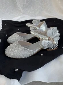 Girls Fashionable Elegant Faux Pearl Decor High Heel Shoes, Lightweight Non-Slip Soft Sole Dress Shoes, Suitable For Performance And Parties