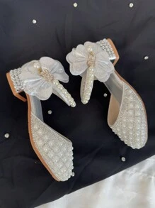 Girls Fashionable Elegant Faux Pearl Decor High Heel Shoes, Lightweight Non-Slip Soft Sole Dress Shoes, Suitable For Performance And Parties