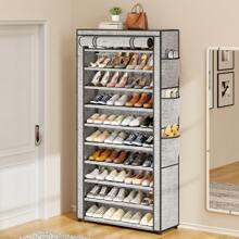 Superlele 10 Tier Shoe Rack, Grey/Black Shoe Cabinet, Large Capacity 50-56Pairs Beautiful Tall Shoe Shelf Free Standing Storage Cabinet Entryway Closet, Dustproof Floor Standing Storage Cabinet With Easy Assembly, For Bedrooms And Dormitories