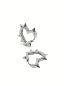 2 Pcs Fashion Stainless Steel Heart-Shaped Spike Stud Earrings, Hip-Hop Unisex Geometric Earrings, 304 Stainless Steel - Multicolor - View 9