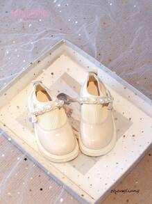 Nuevos zapatos Mary Jane para niñas, diseño con lazo de perla, zapatos planos para niños, uso casual diario, versátil, fácil de poner y quitar con para niños pequeños