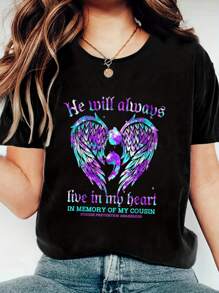 100% Cotton Always In My Heart My Cousin Suicide Prevention Awareness T-Shirt, Women's Clothing