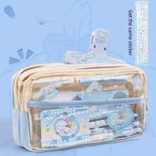 Sanrio 1 pièce Étui crayon transparent Sanrio avec Cinnamoroll, Melodys, Kuromis, Hello chat. Étui à crayon roulé en tissu, rangement mignon de fournitures scolaires pour anime, avec autocollants. Fournitures scolaires, trousse, sac d'école.