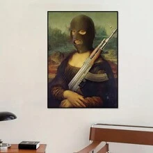1 pieza, Arte de pared de la Mona Lisa, parodia vibrante y de moda de decoración de pinturas famosas, estilo estético universitario interesante, impresión de póster vintage en lienzo, pintura de lienzo minimalista, apto para decoración del hogar, carrito de bar, cafetería, patio, club, sala de música, regalo de cumpleaños, sala de estar, dormitorio, oficina en casa, cocina, decoración del baño, el regalo perfecto para tus amigos, regalo de decoración de pared de 20*28 pulgadas, sin marco - A - Ver 3
