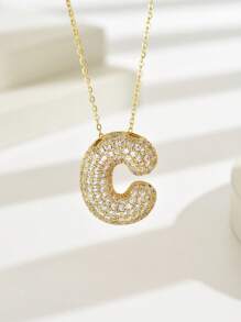 1 件奢华流行款 Hailey Style A-Z 全锆石铜合金吊坠项链，时尚 14k 镀金链，珠宝礼物 - 項鍊 - 查看 26