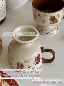 كوب قطة شتوي /خريفي للشفاء، كوب لاتيه خزفي مع رسم قطة وشجرة صنوبر، كوب طويل بلون كراميل للقهوة والحلويات - متعدد الألوان - مشاهدة 5