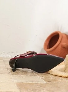 大码女士高跟鞋、尖头细高跟鞋、工作时尚休闲高跟鞋、酒红色网眼包头夏季凉鞋